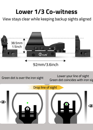 Lower 1/3 Co-witness - CVLIFE FoxSpook Rechargeable Multiple Reticle Green Dot Sight