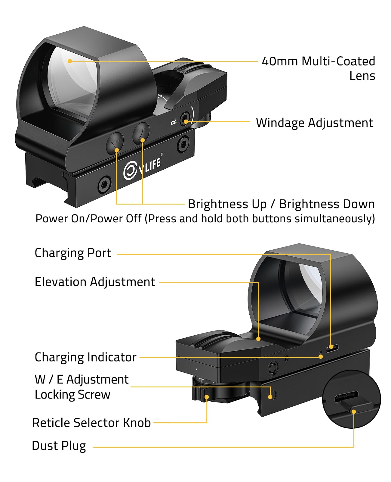 CVLIFE FoxSpook Rechargeable Multiple Reticle Green Dot Sight