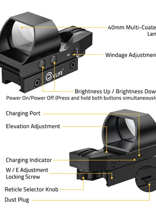 Structure - CVLIFE FoxSpook Rechargeable Multiple Reticle Green Dot Sight