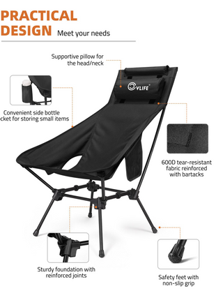 PRACTICAL DESIGN - CVLIFE High Back Folding Camping Chair with Stable Design