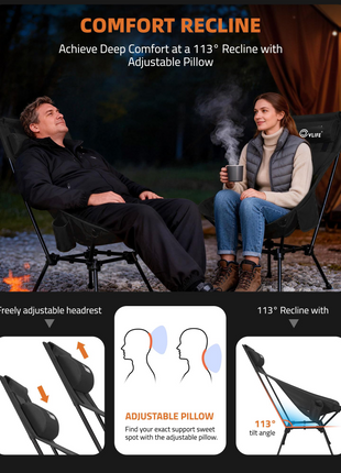COMFORT RECLINE - CVLIFE High Back Folding Camping Chair with Stable Design