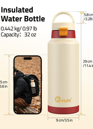 CVLIFE Insulated Stainless Steel Water Bottle with Straw - size