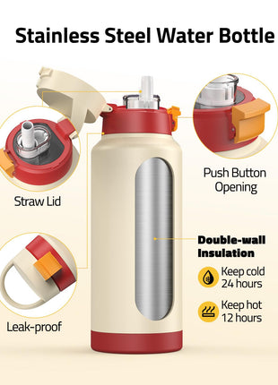 CVLIFE Insulated Stainless Steel Water Bottle with Straw - components
