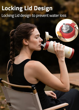 Locking lid design - CVLIFE Insulated Stainless Steel Water Bottle with Straw