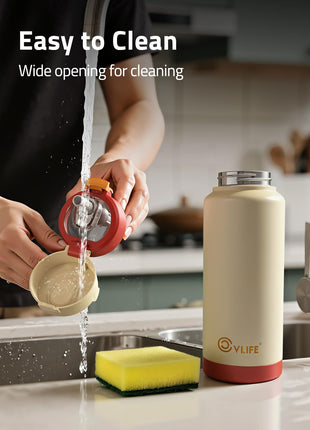 Easy to clean - CVLIFE Insulated Stainless Steel Water Bottle with Straw