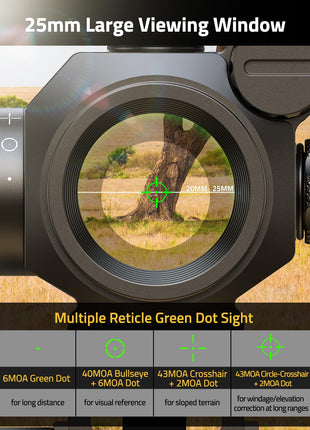 25mm large viewing window - CVLIFE JackalHowl 1X25mm Auto-Brightness Green Dot Sight