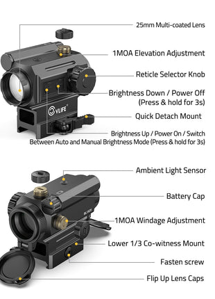 Components - CVLIFE JackalHowl 1X25mm Auto-Brightness Green Dot Sight