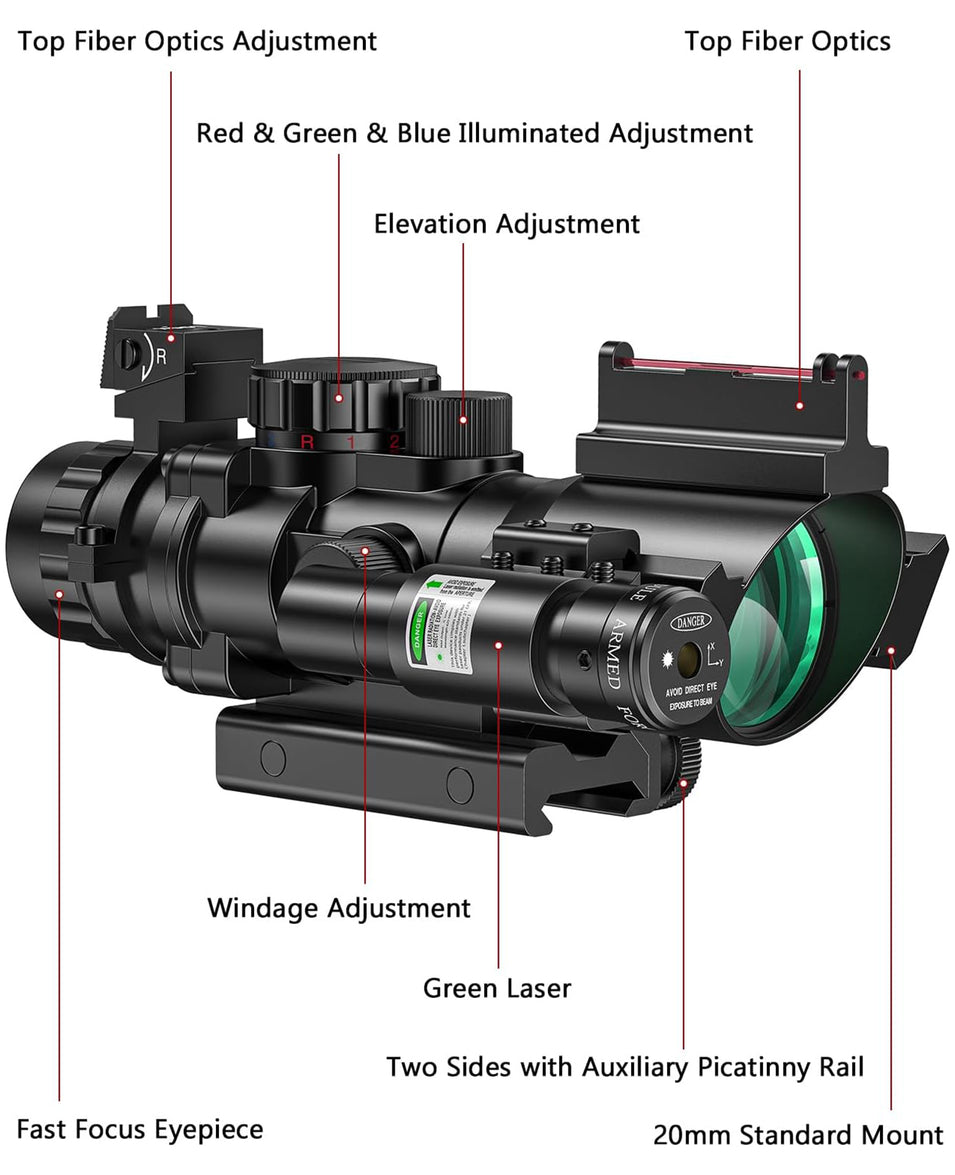 CVLIFE JackalHowl 4x32 Prism Rifle Scope Red & Green & Blue Illuminate