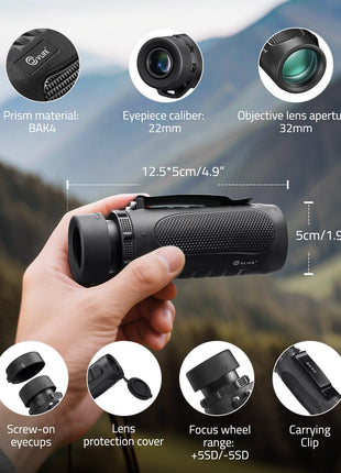 size of CVLIFE JackalHowl 8x32 Monocular