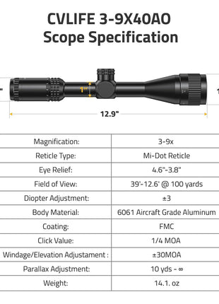 CVLIFE 3-9X40A0 Scope Specification