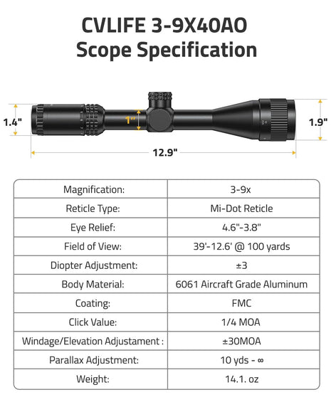 CVLIFE 3-9X40A0 Scope Specification