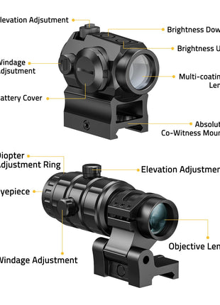 Components - CVLIFE JackalHowl Green Dot Sight & 3X Magnifier Combo Set