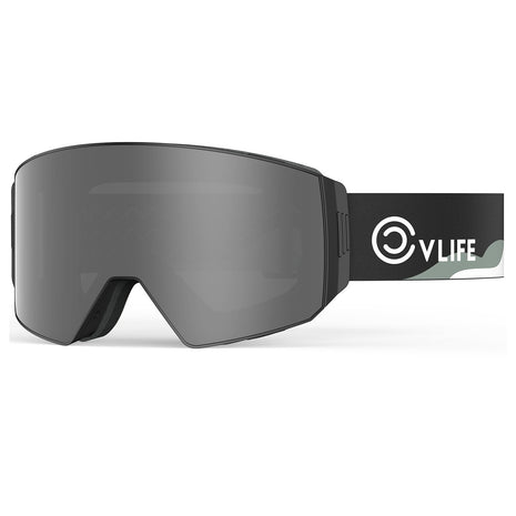 CVLIFE Magnetic Ski Goggles Over Glasses - Black Frame Silver Lens