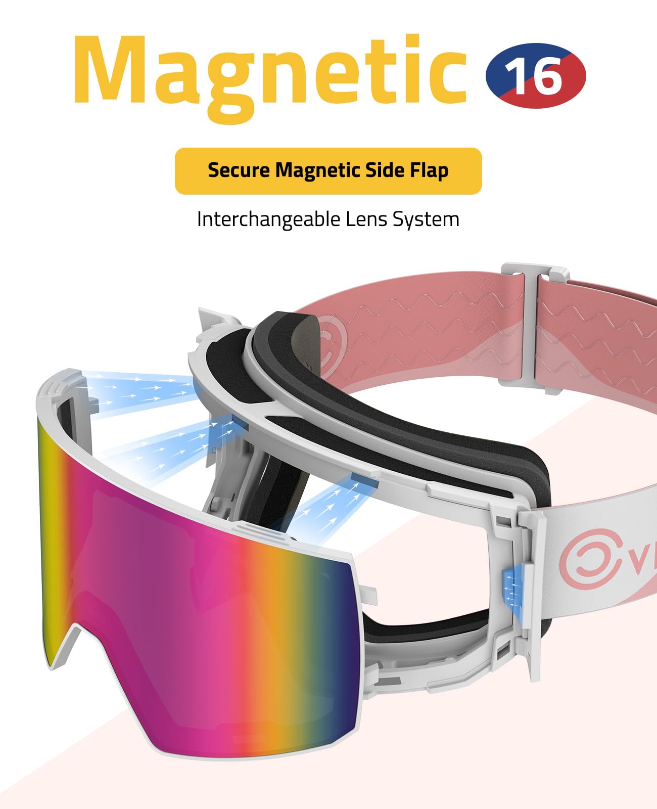 ski goggles with interchangeable lenses CVLIFE Magnetic Ski Goggles Over Glasses