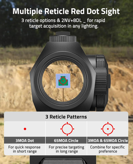 CVLIFE Multiple Reticle Red Dot Sight with 3 Reticle Patterns