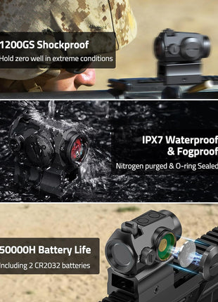 CVLIFE  Red Dot Sight Features 1200GS Shockproof, IPX7 Waterproof & Fogproof and 50000H Battery Life