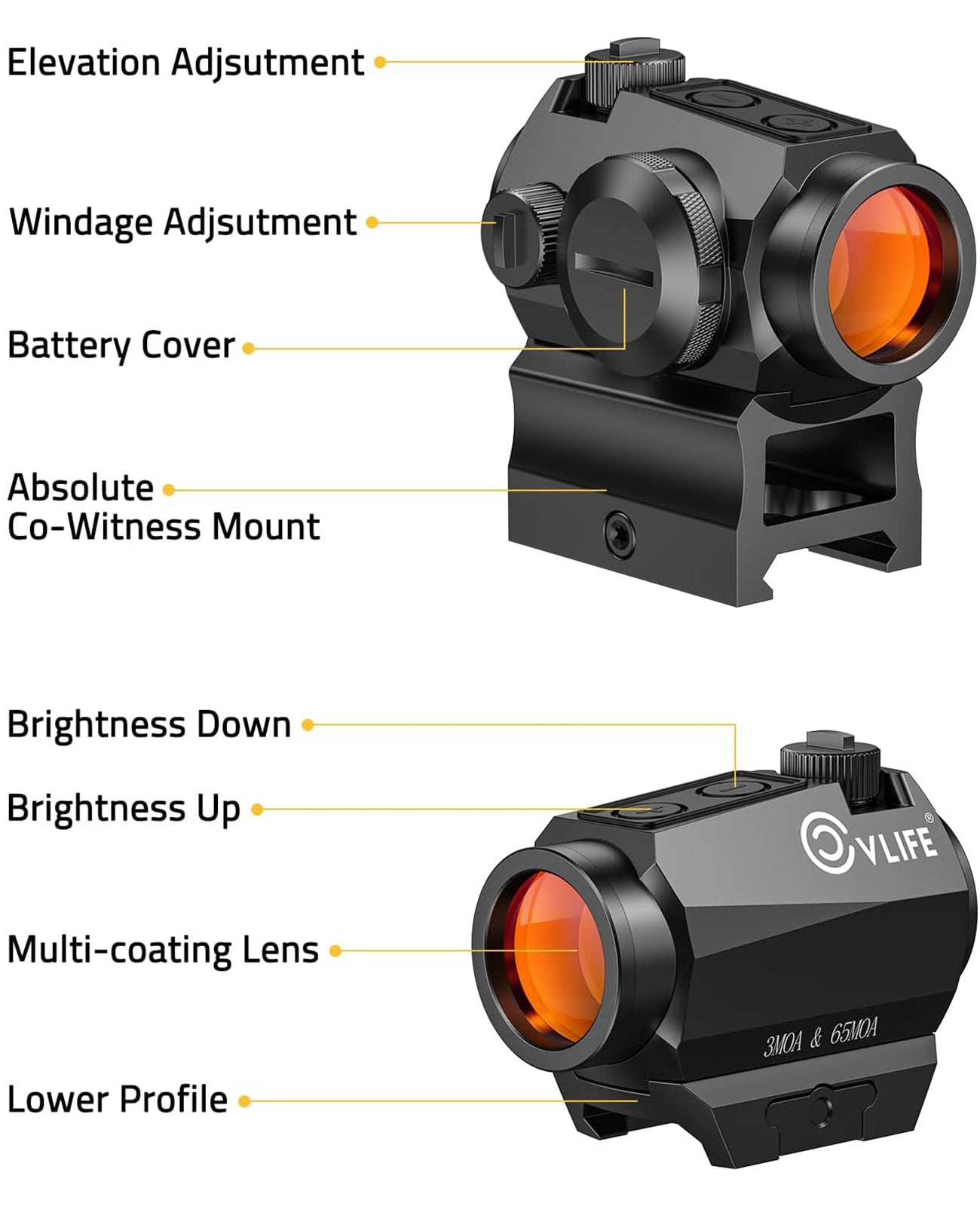 Vr Movement Reticule CVLIFE WolfCovert 3 MOA Dot & 65 MOA Circle Motion Awake Multiple Reti
