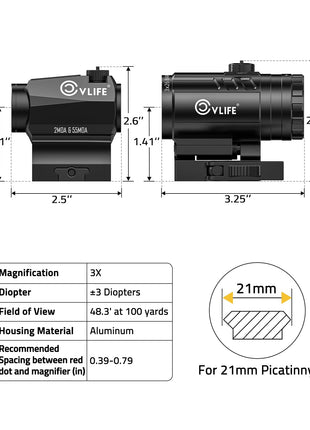 size - CVLIFE Multi-Reticle Red/Green Dot Sight & 3X Magnifier Combo