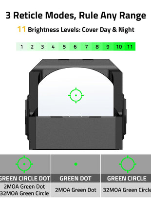 CVLIFE Multiple Reticle Green Dot Sight has 3 reticle modes