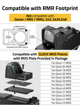 CVLIFE Multiple Reticle Green Dot Sight is compatible with RMR footprint
