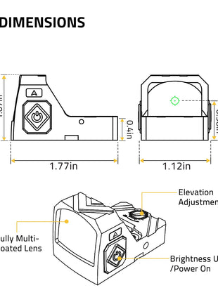 DIMENSIONS OF CVLIFE Multiple Reticle Green Dot Sight