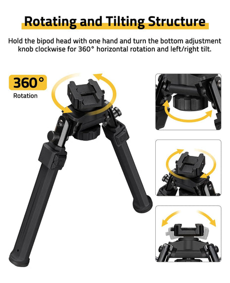 CVLIFE Picatinny Rifle Bipod Adjustable Rotation 360 Degrees