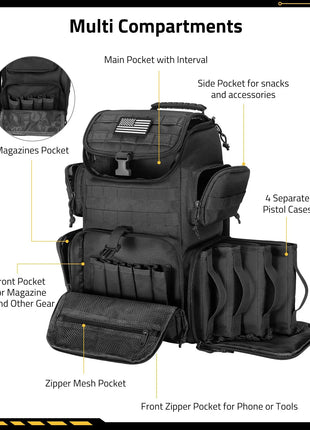 Multi Compartments - CVLIFE Range Backpack for Handguns Gun Pistol Bag for Shooting
