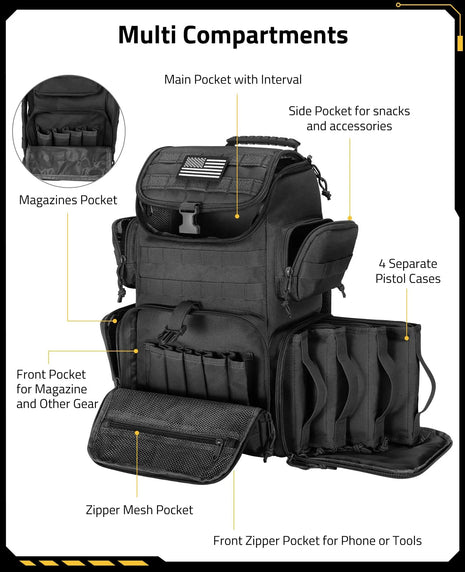Multi Compartments - CVLIFE Range Backpack for Handguns Gun Pistol Bag for Shooting