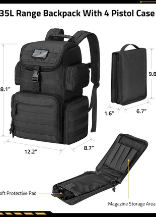 35L Range Backpack With 4 Pistol Case