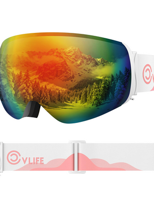 CVLIFE Ski Goggles OTG, Snow/Snowboard Goggles - White Frame Revo Red Lens