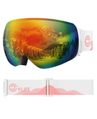 CVLIFE Ski Goggles OTG, Snow/Snowboard Goggles - White Frame Revo Red Lens