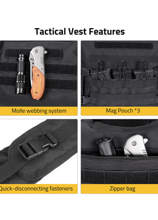 Tactical vest features - CVLIFE Tactical Vest with Zipper Bag