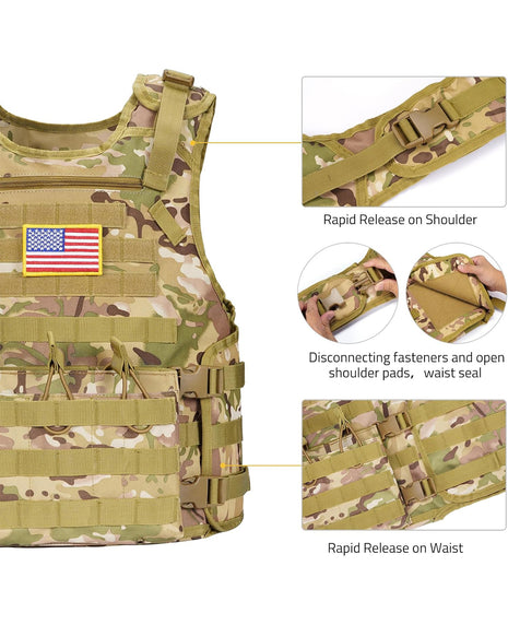 CVLIFE Tactical Vest with Zipper Bag Molle Webbing System
