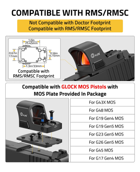 compatibility - CVLIFE WildHawk 2MOA & 36 MOA Circle/3MOA Handgun Red Dot