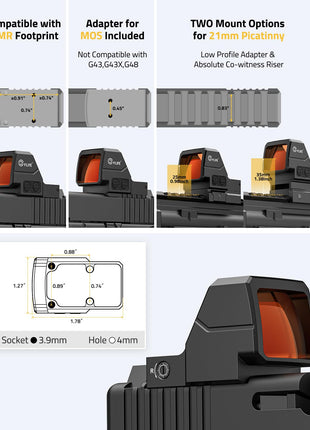 CVLIFE WildHawk 2MOA Dot & 40MOA Circle Solar Red Dot Sight