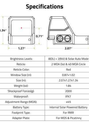 CVLIFE WildHawk 2MOA Dot & 40MOA Circle Solar Red Dot Sight