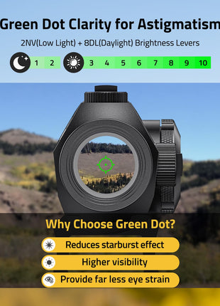 Green Dot Clarity for Astigmatism - CVLIFE WildHawk Multiple Reticle 2 MOA Motion Awake Green Dot