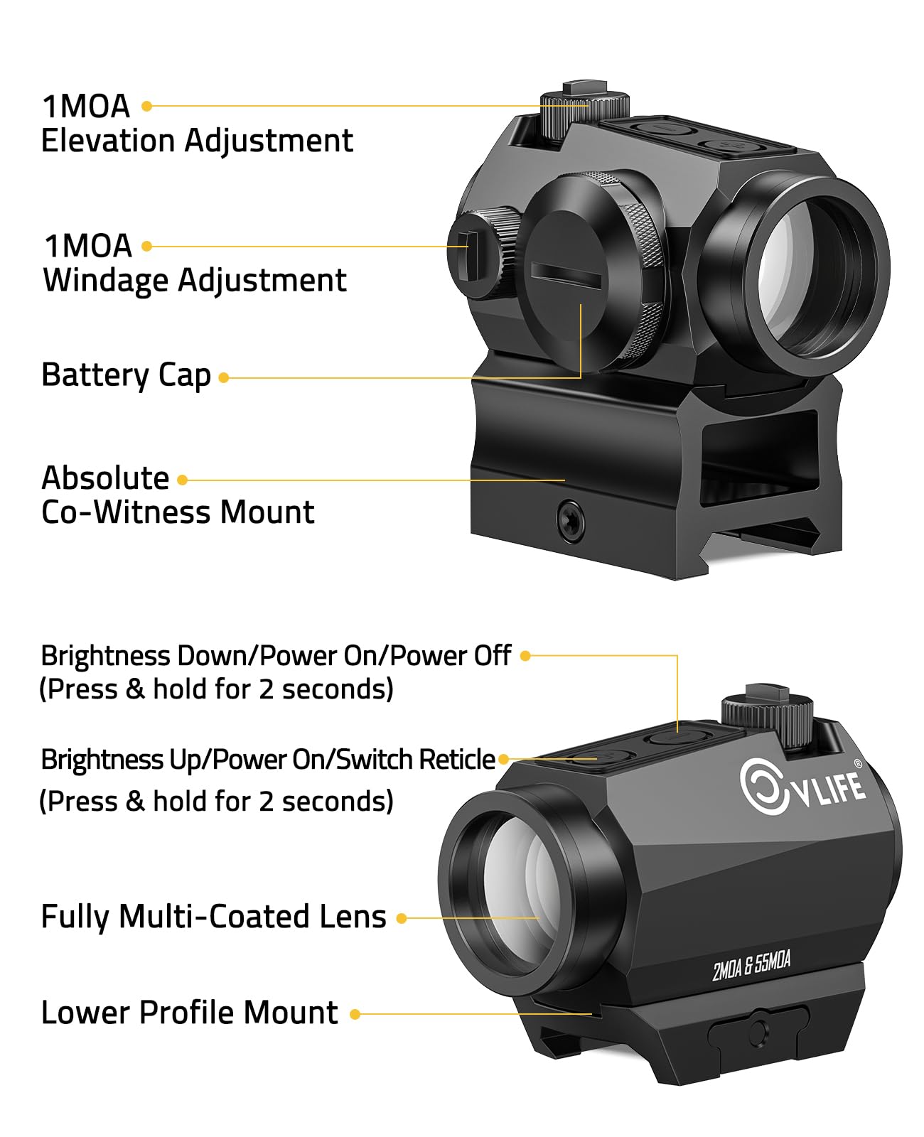 CVLIFE WildHawk Multiple Reticle 2 MOA Green Dot - Global