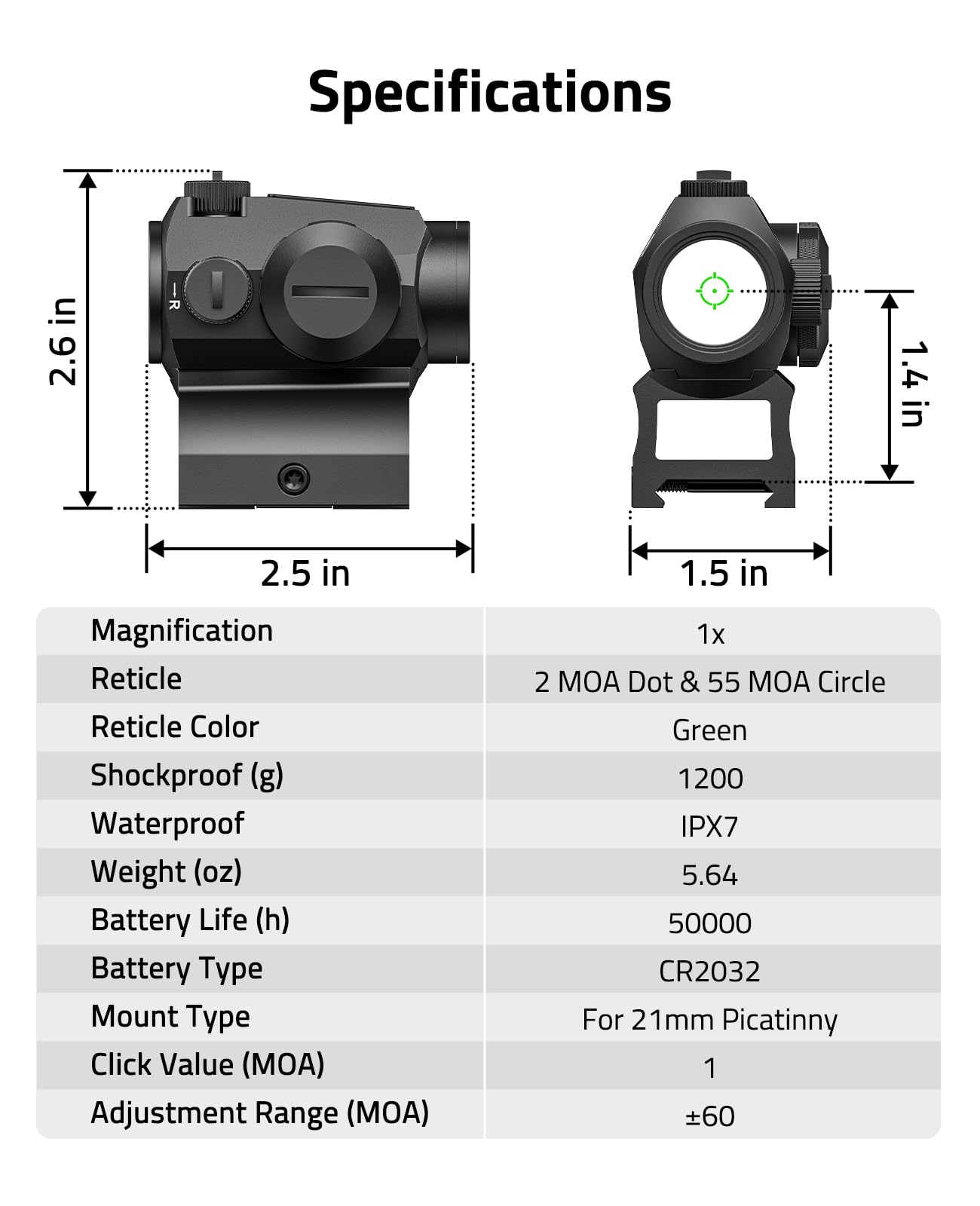 CVLIFE WildHawk Multiple Reticle 2 MOA Green Dot - Global