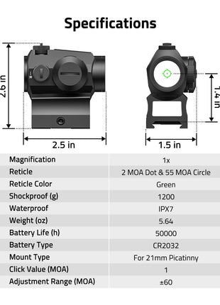 CVLIFE WildHawk Multiple Reticle 2 MOA Motion Awake Green Dot