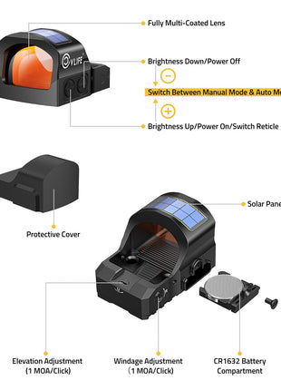 Components - CVLIFE WildHawk X Solar Auto Brightness Red Dot Sight