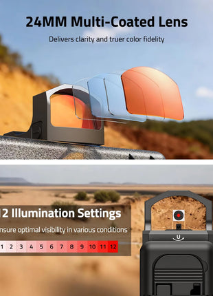 24MM multi-coated lens and 12 illumination settings