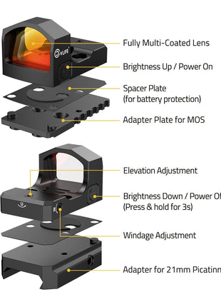 CVLIFE WolfCloak Motion Awake Red Dot Sight for RMR Footprint - structure