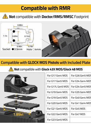 CVLIFE WolfCloak X01 Motion Awake Red Dot Sight compatible with RMR