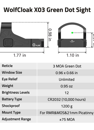 WolfCloak X03 Green Dot Sight
