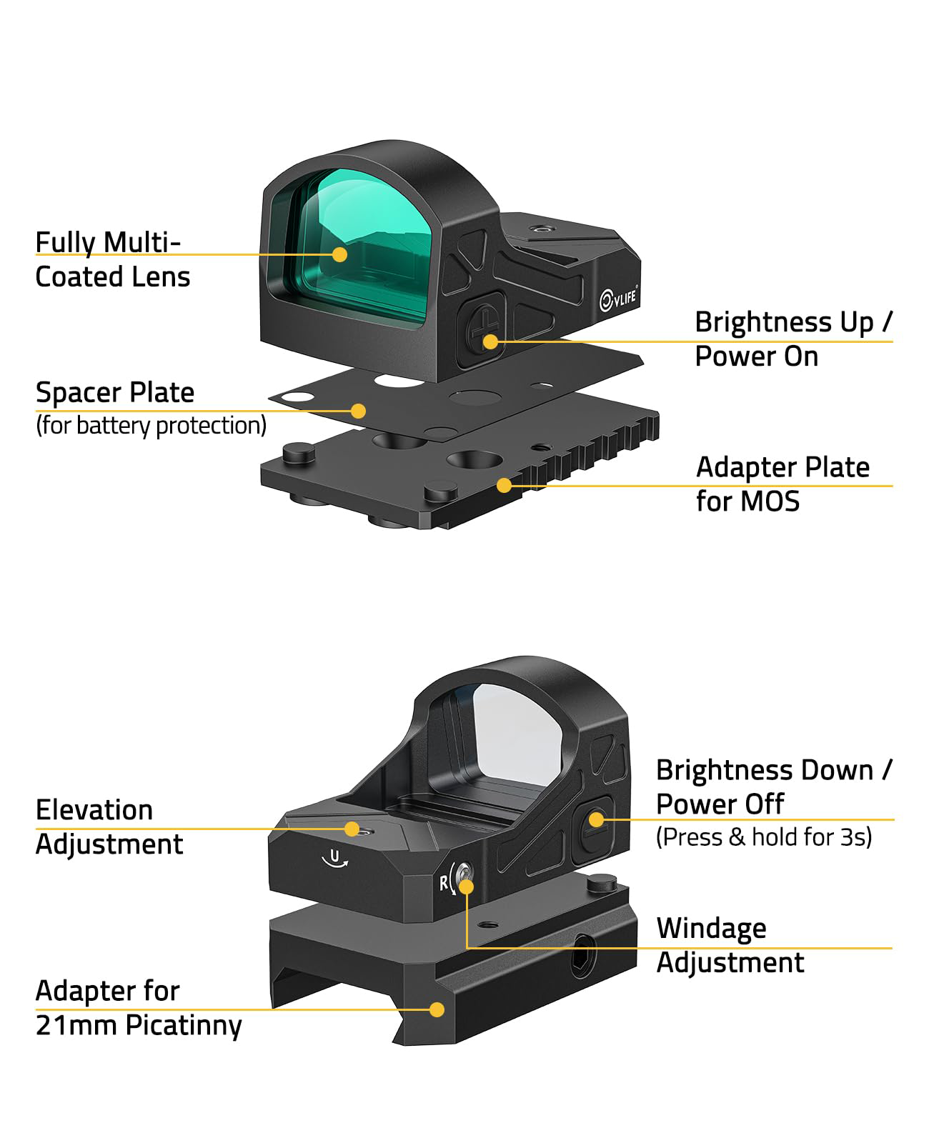CVLIFE WolfCloak X03 Motion Awake Green Dot Sight for RMR