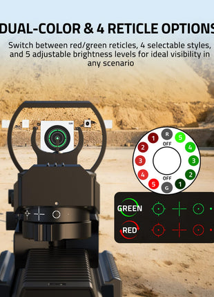 Dual-color & 4 reticle options - CVLIFE WolfCovert 1X22X33 Red Green Dot Sight and 3X Magnifier Combo