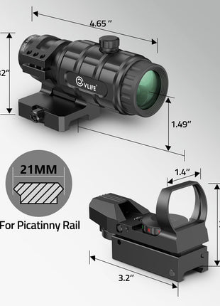 Size - CVLIFE WolfCovert 1X22X33 Red Green Dot Sight and 3X Magnifier Combo