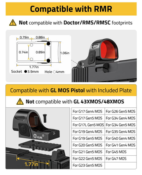 Compatible with RMR - CVLIFE WolfCovert Auto-Brightness 7-Reticle Red Dot Sight