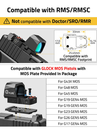 Compatible with RMS/RMSC - CVLIFE WolfCovert Red/Green Dot Compatible with RMS/RMSC